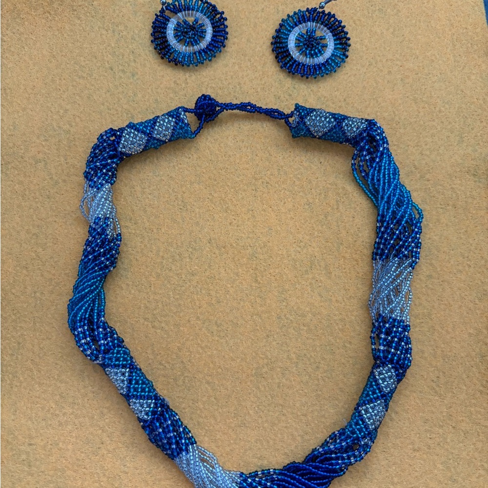 South African Zulu beaded necklace and earrings set